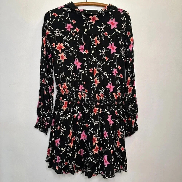 NWT Free People Lighten Up Black Floral Combo Shirt Dress Size Small - Picture 2 of 6